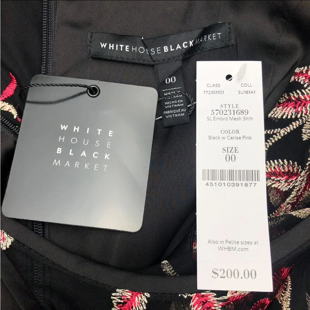 ⭐️NEW⭐️ WHBM Sleeveless Black Pink Gold Embroidered Mesh Sheath Dress - Picture 7 of 11